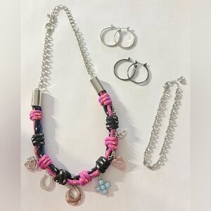 Pink & Black Knot Necklace w/ Bracelet & Earrings NWOT